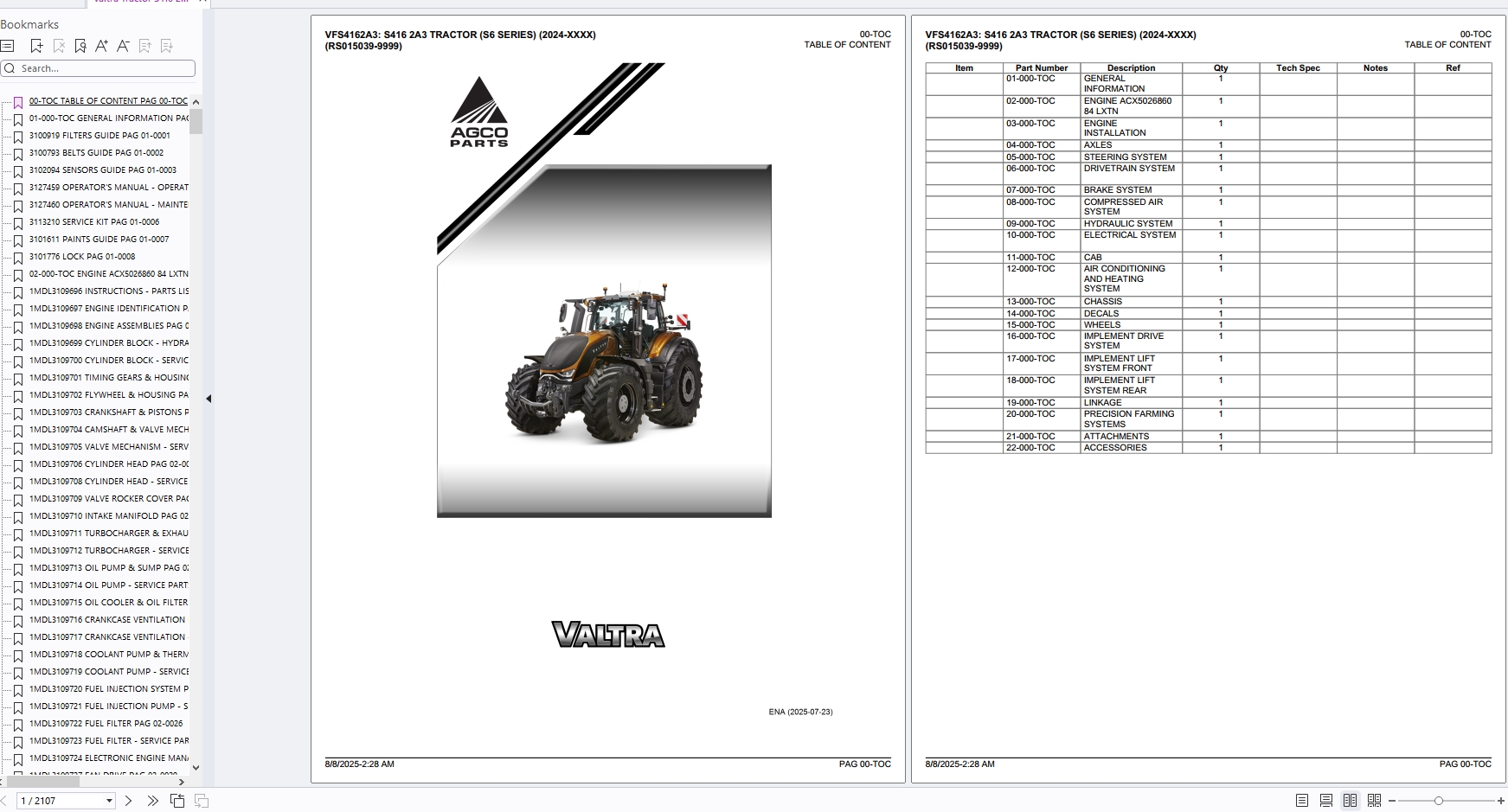 Valtra Tractor S416 2A3 S6 Series 2024 XXXX RS015039 9999 Parts Catalog (1)