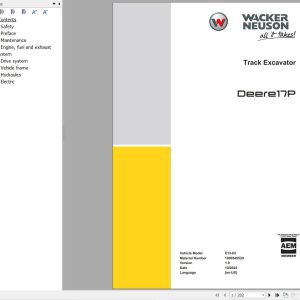 Wacker Neuson Excavator Deere 17P Parts and Repair Service Manual
