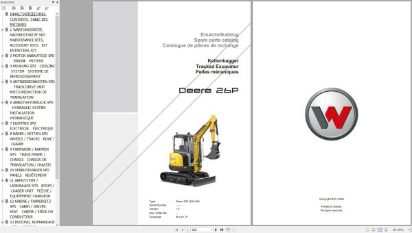 Wacker Neuson Excavator Deere 26P Parts Catalog