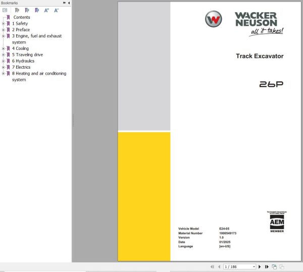 Wacker Neuson Excavator Deere 26P Parts and Repair Service Manual