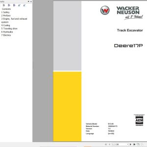 Wacker Neuson Track Excavator Deere 17P Service Manual 1000544173