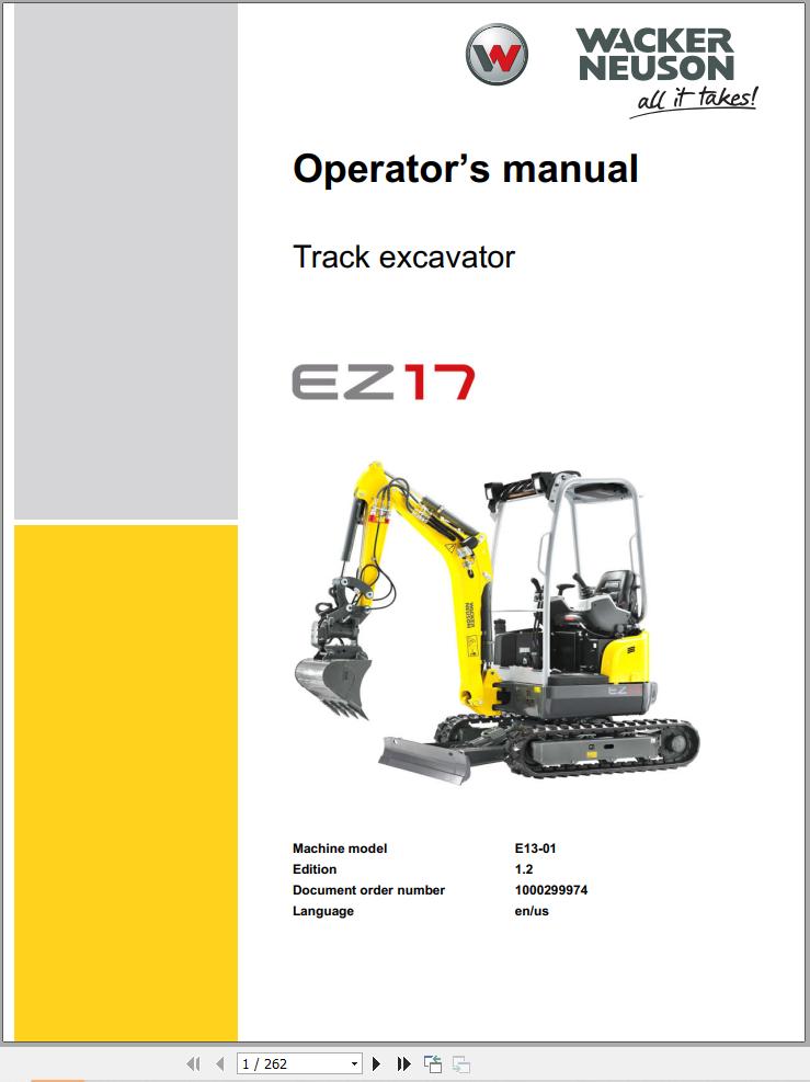 Wacker Neuson Track Excavator EZ17 Operators Manual 1000299974