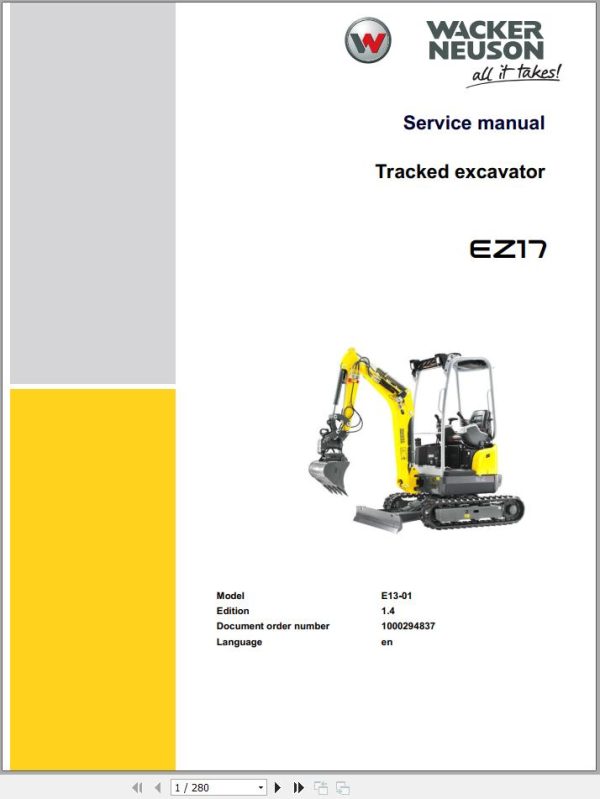 Wacker Neuson Track Excavator EZ17 Parts and Operation Service Manual