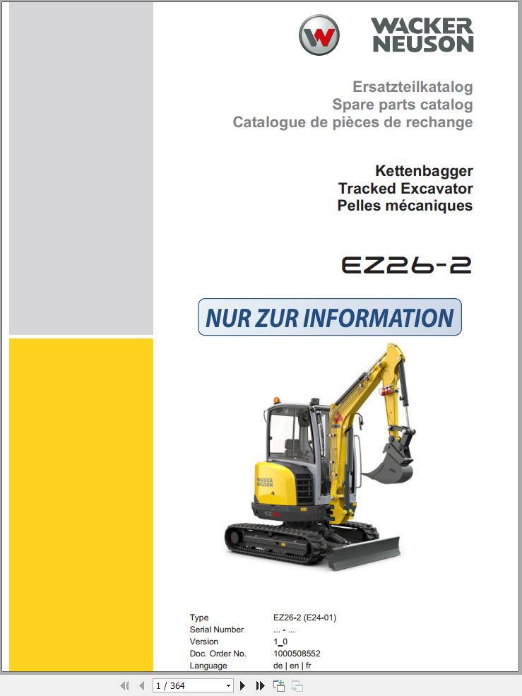Wacker Neuson Track Excavator EZ26 2 Parts Catalog 1000508552