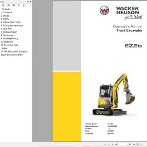 Wacker Neuson Track Excavator EZ26 Operators Manual 1000507598