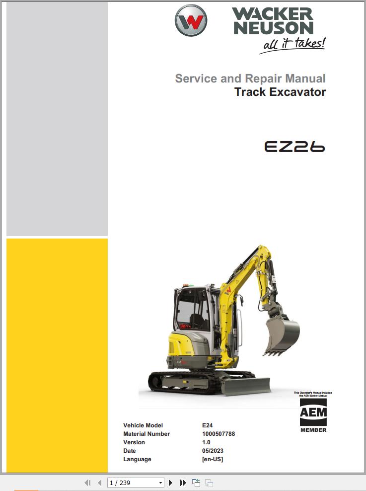 Wacker Neuson Track Excavator EZ26 Service and Repair Manual 1000507788