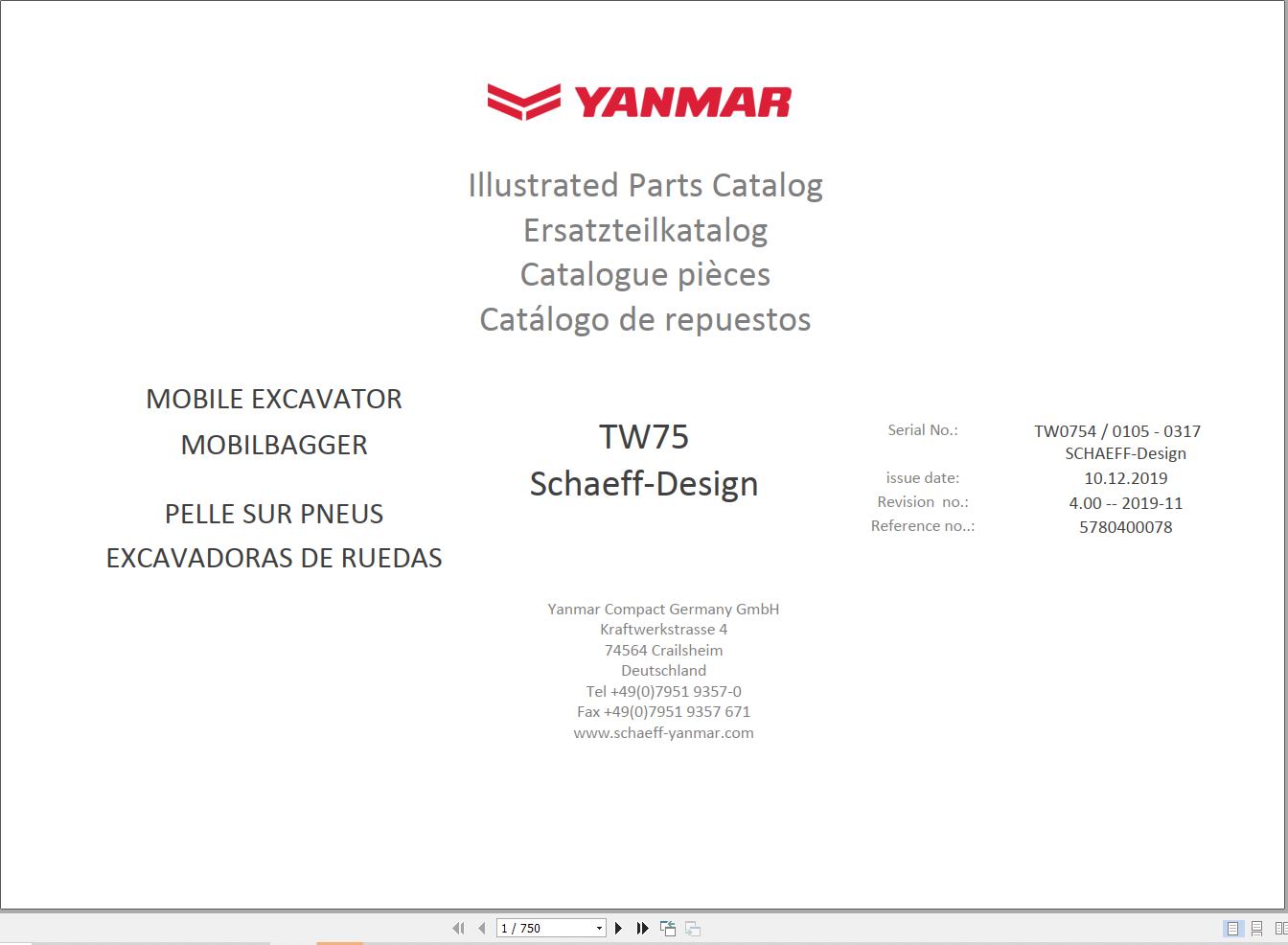Yanmar Excavator TW75 Parts Catalog 5780400078 (1)