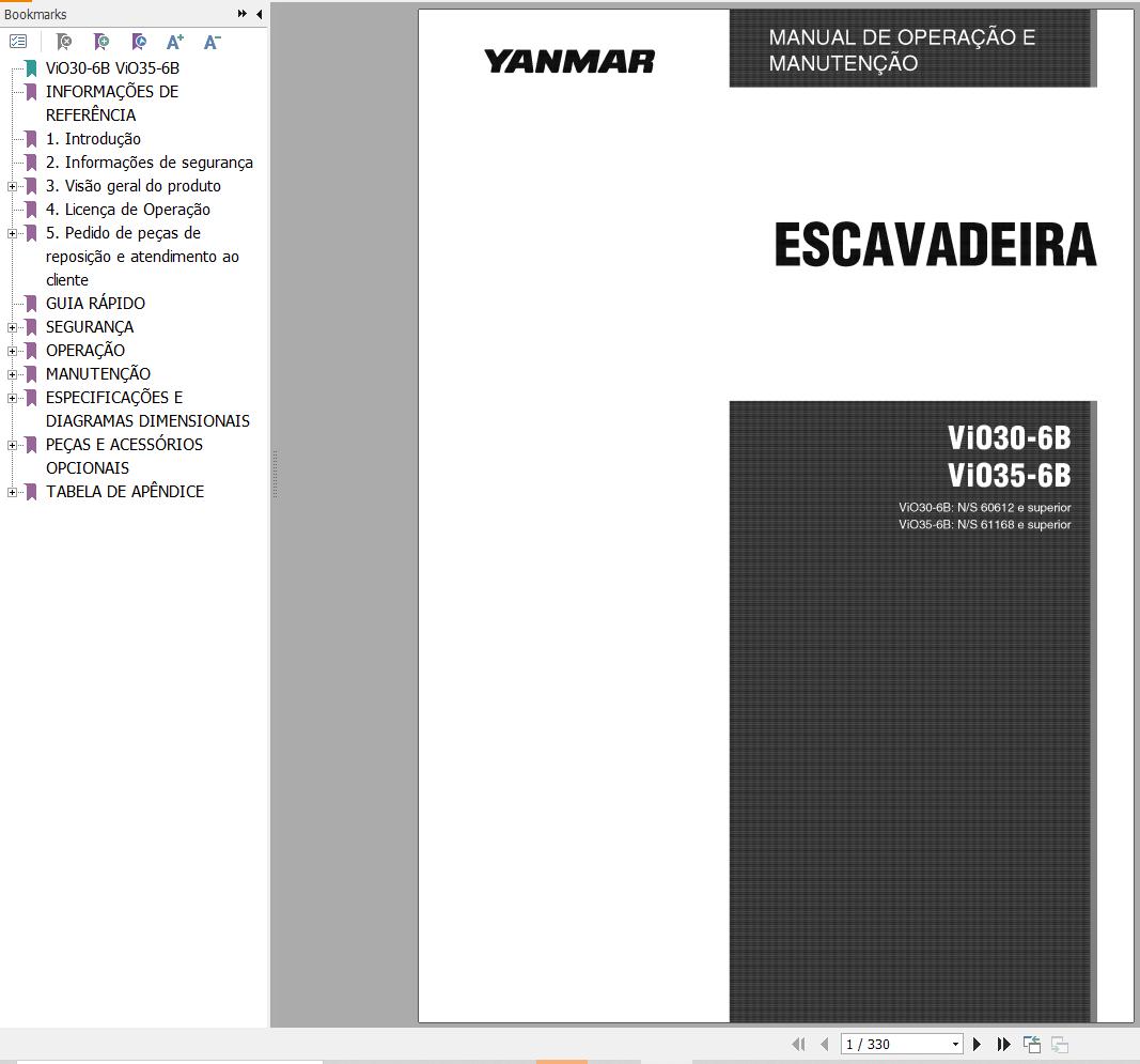 Yanmar Excavator ViO30 6B ViO35 6B Operation Maintenance Manual 0AKB3 PT00100 PT