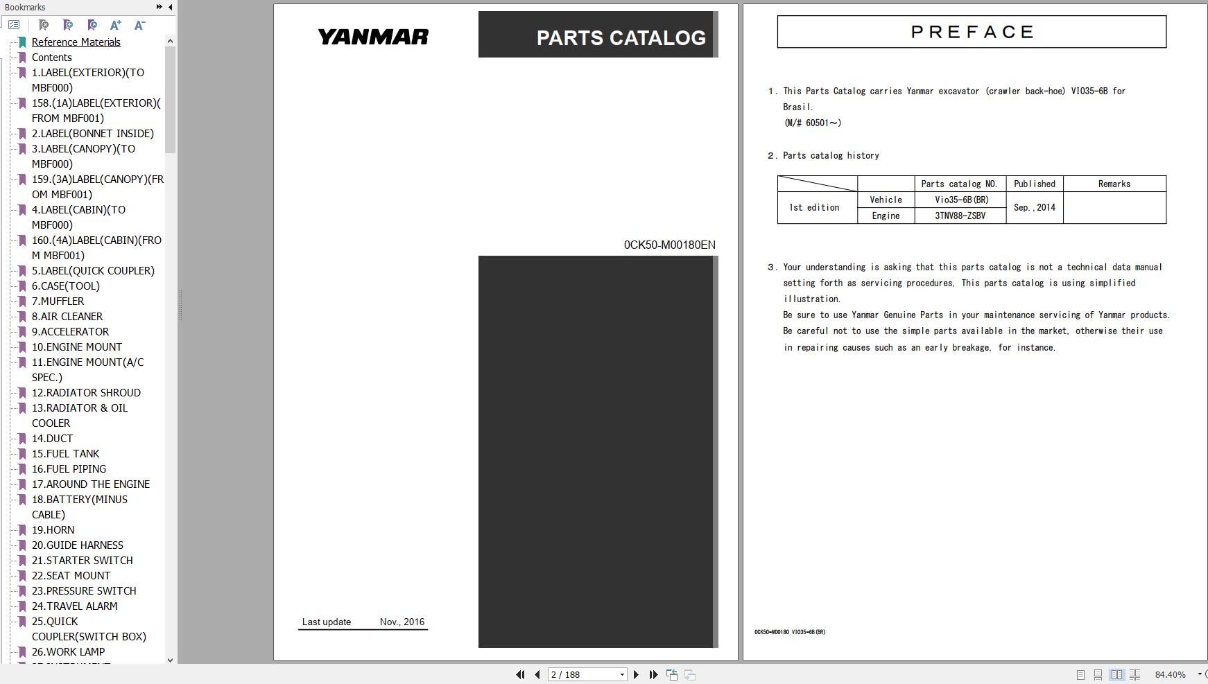 Yanmar Excavator ViO35 6B Parts Catalog 0CK50 M00180EN (1)