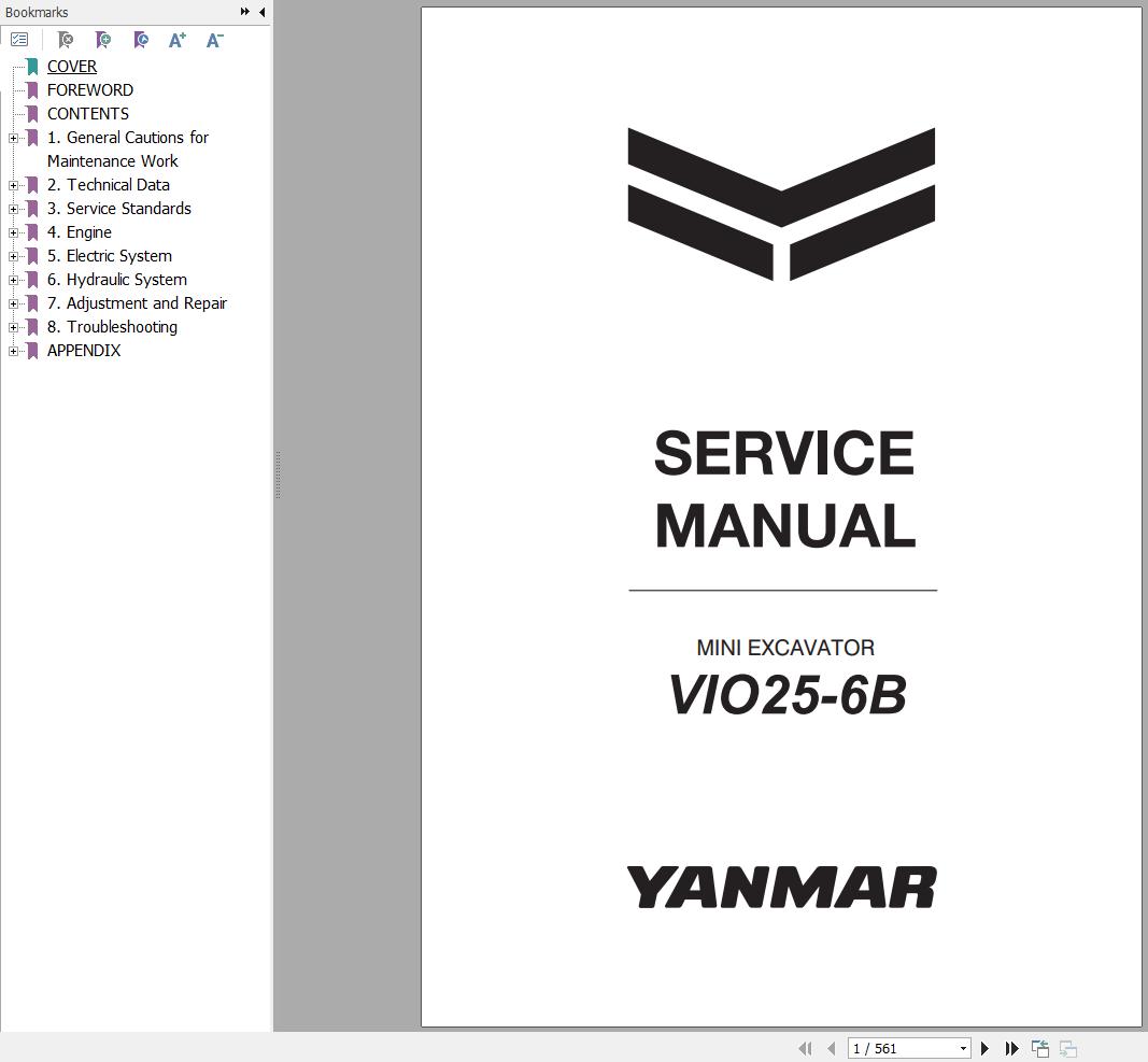 Yanmar Mini Excavator ViO25 6B Service Manual MMC29ENMA00101