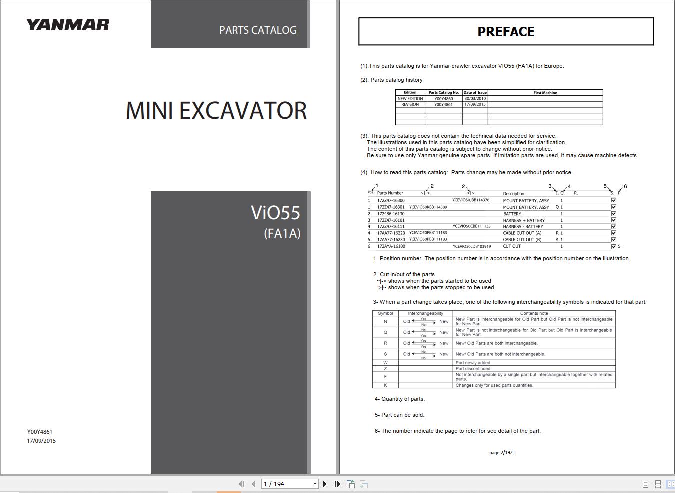 Yanmar Mini Excavator ViO55 Parts Catalog Y00Y4861