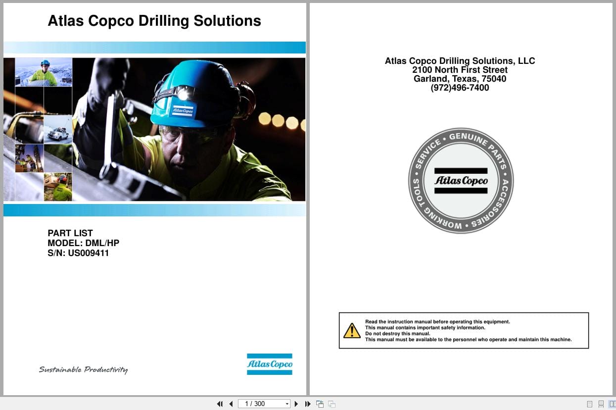 Altas Copco Blast Hole Drill DML DML HP Parts List (1)