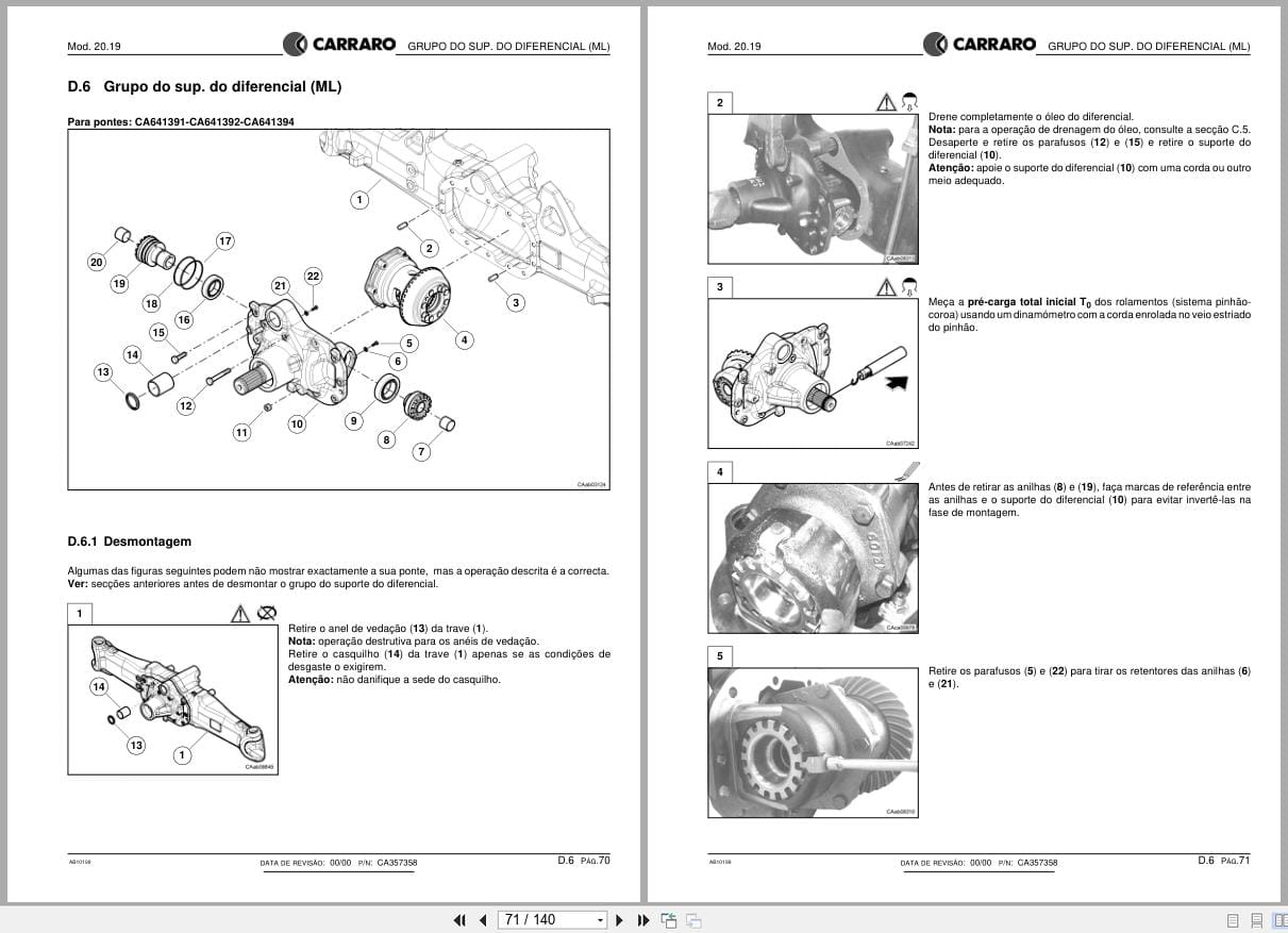 Antonio Carraro Axle 20.19 Repair Manual CA357358 2005 PT (2)