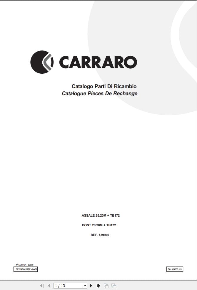Antonio Carraro Axle 26.20M TB172 Spare Parts List CA355195 2002 IT FR (1)