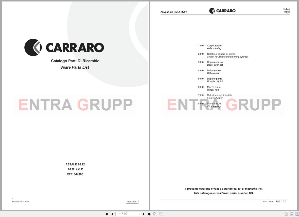 Antonio Carraro Axle 26.22 Spare Parts List CA356033 IT EN (1)