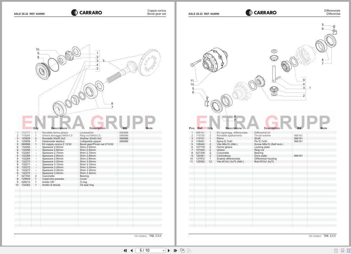 Antonio Carraro Axle 26.22 Spare Parts List CA356033 IT EN (2)