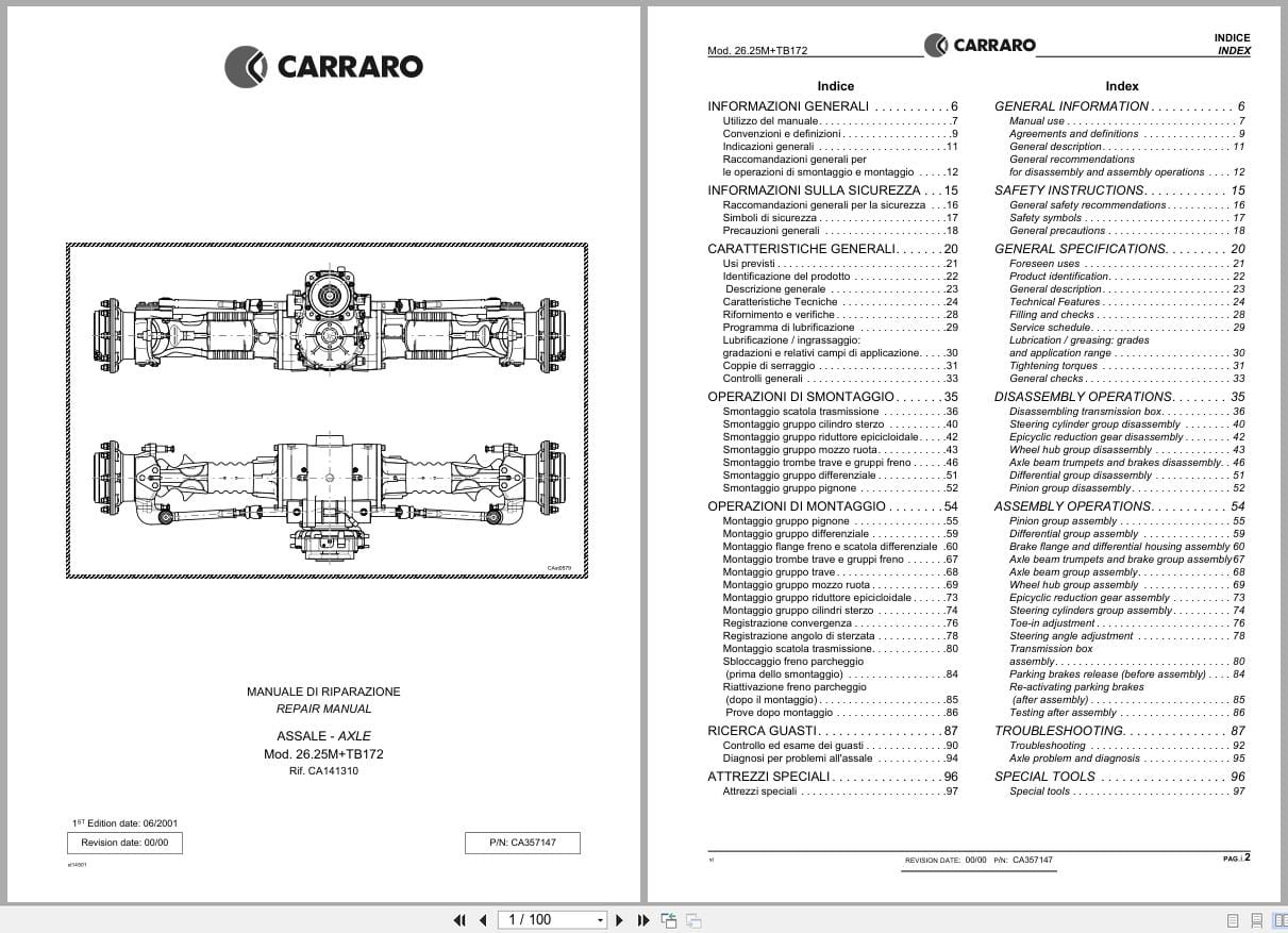 Antonio Carraro Axle 26.25M TB172 Repair Manual CA357147 2001 IT EN (1)