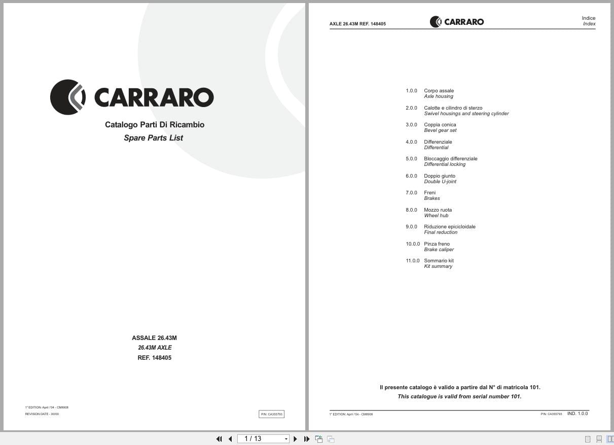 Antonio Carraro Axle 26.43M Spare Parts List CA355793 2004 IT EN (1)