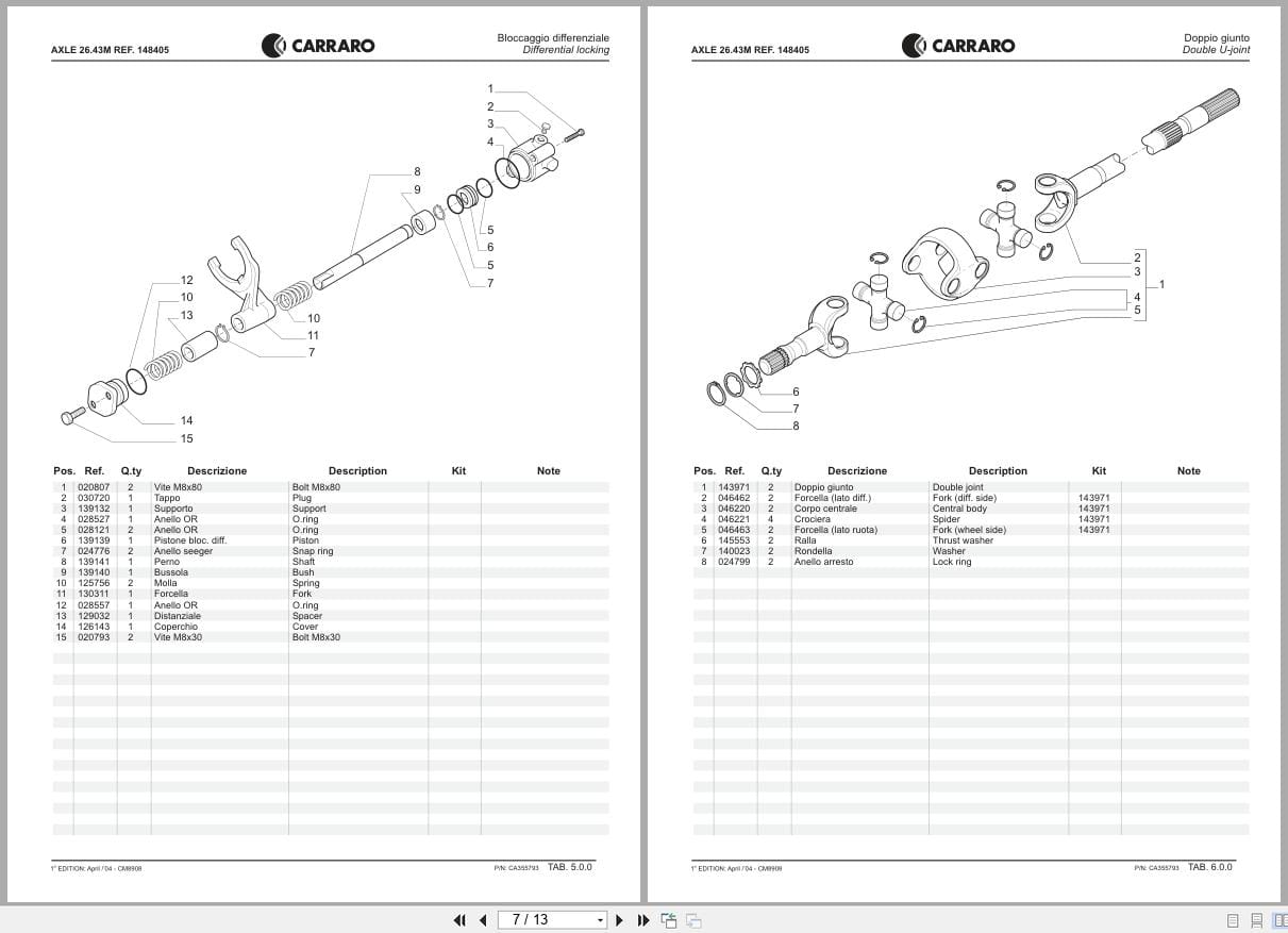 Antonio Carraro Axle 26.43M Spare Parts List CA355793 2004 IT EN (2)