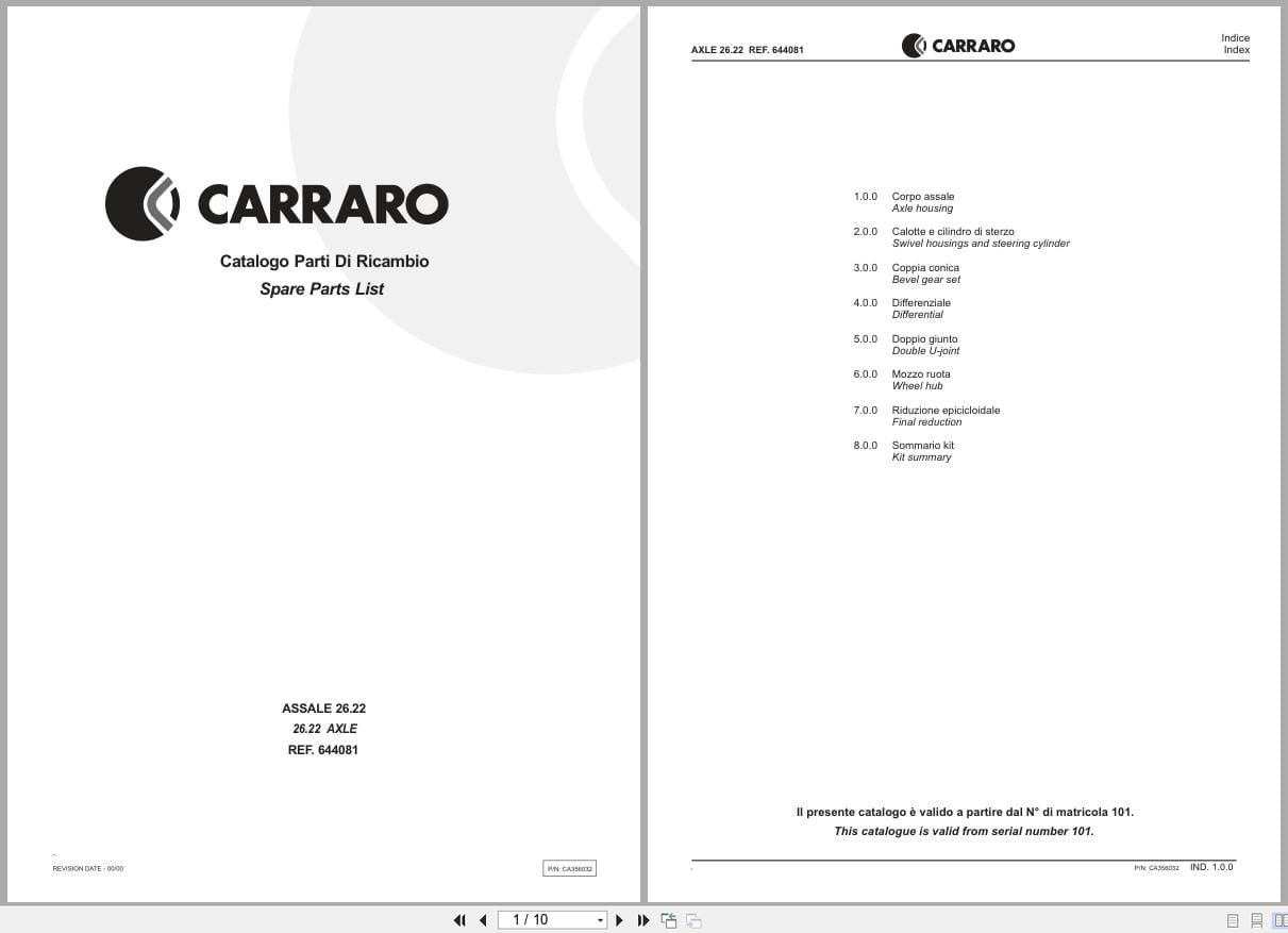 Antonio Carraro Axle 28.22 Spare Parts Catalog CA356032 IT EN (1)