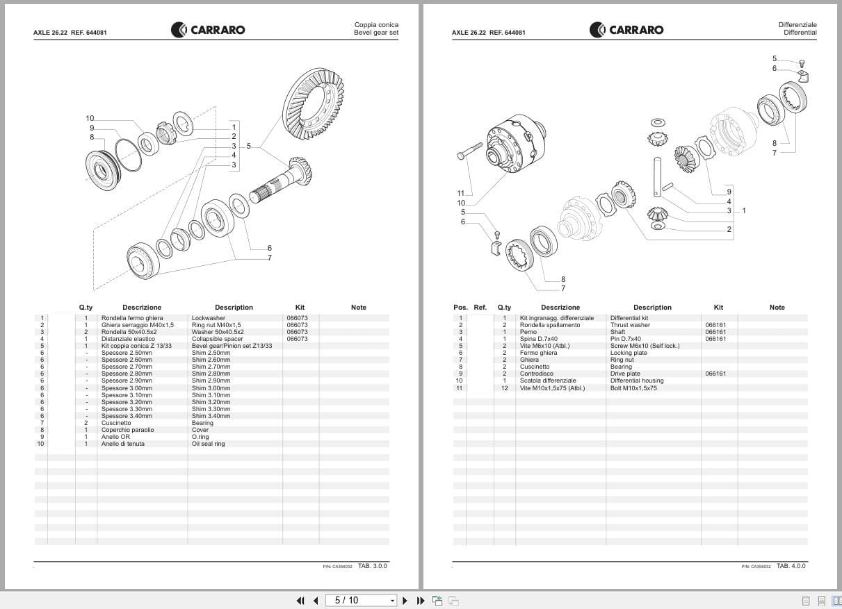Antonio Carraro Axle 28.22 Spare Parts Catalog CA356032 IT EN (2)
