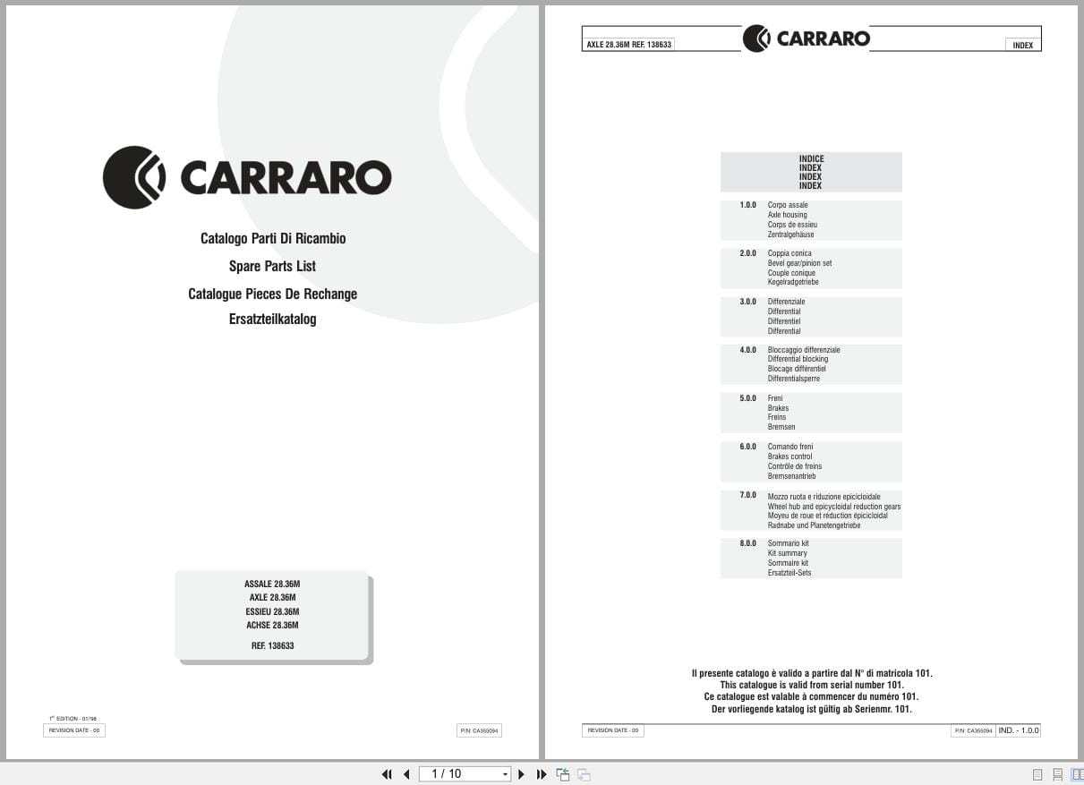 Antonio Carraro Axle 28.36M Spare Parts Catalog CA355094 1998 IT EN (1)