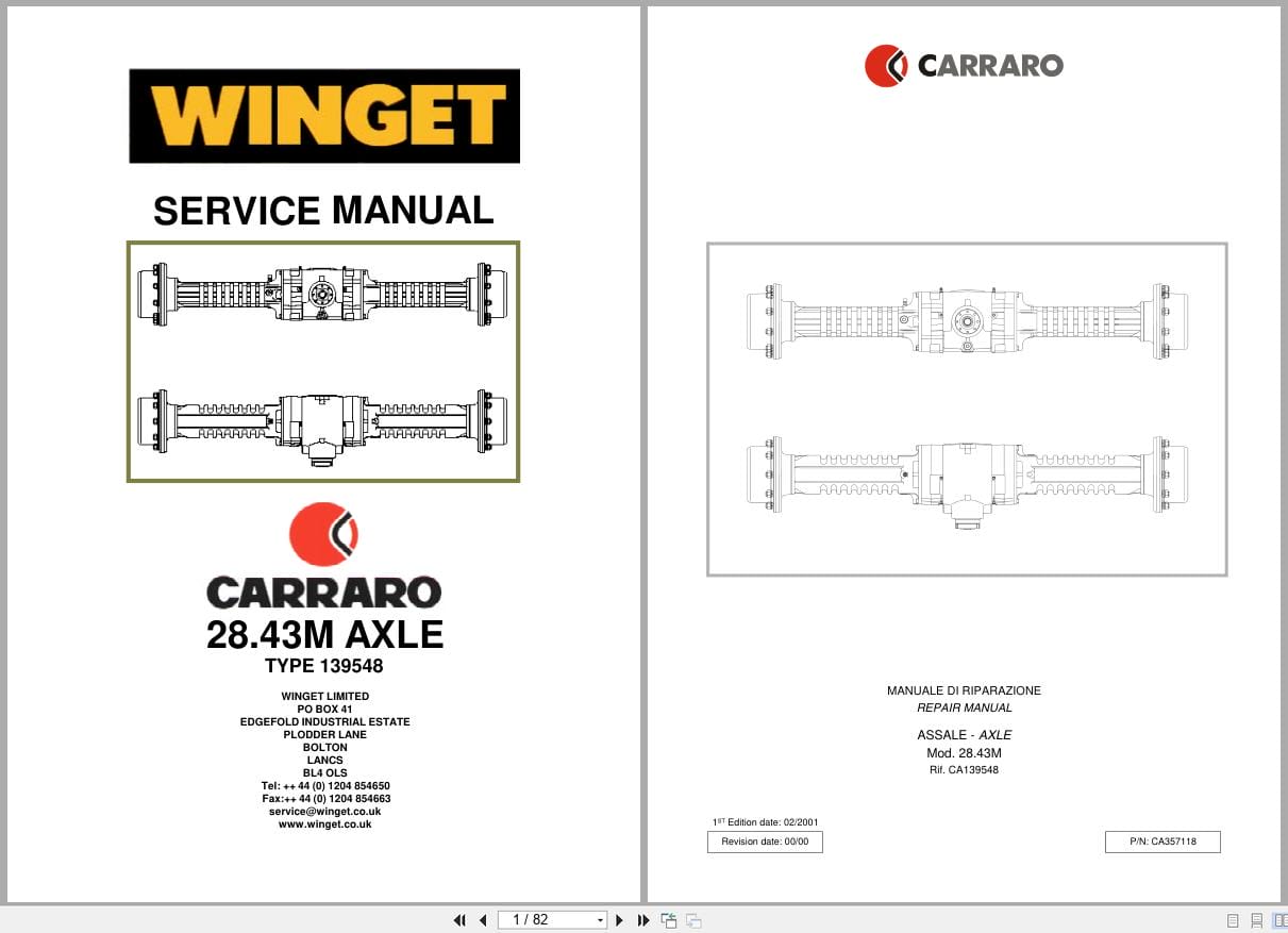 Antonio Carraro Axle 28.43M Service Manual CA357118 2001 IT EN (1)