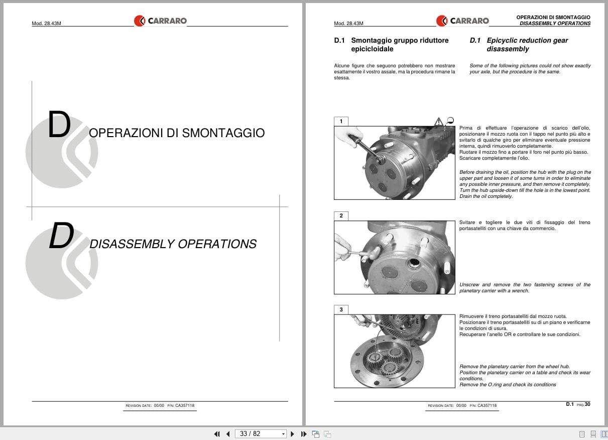 Antonio Carraro Axle 28.43M Service Manual CA357118 2001 IT EN (2)
