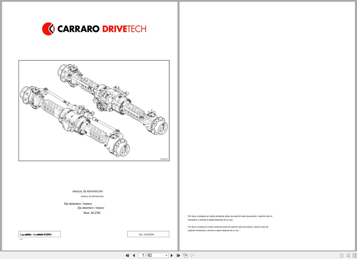 Antonio Carraro Front Rear Axle 26.27M Repair Manual CA270294 2013 ES (1)