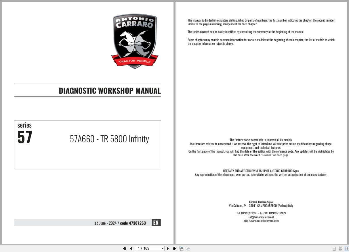 Antonio Carraro Tractor TR5 800 Infinity Diagnostic Workshop Manual 47307263 2024 (1)