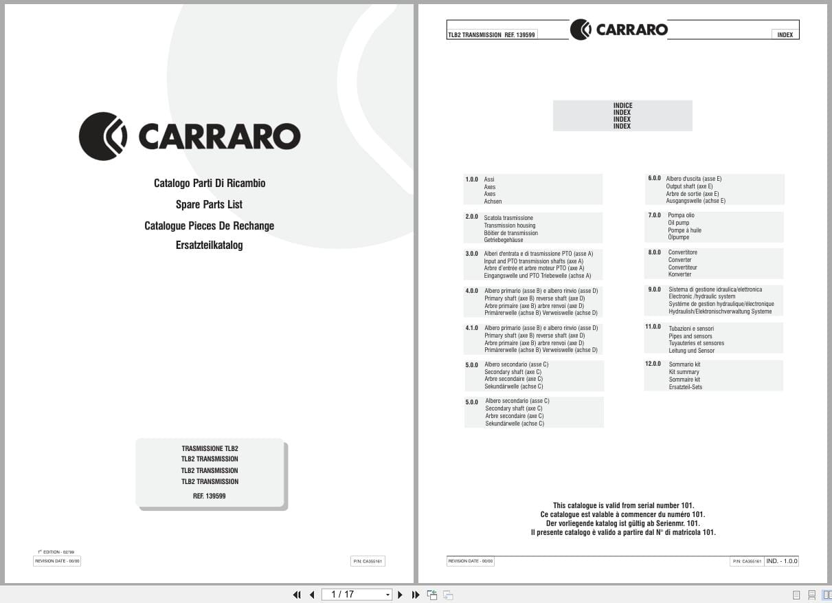Antonio Carraro Transmission TLB2 Spare Parts List CA355161 2000 IT EN (1)