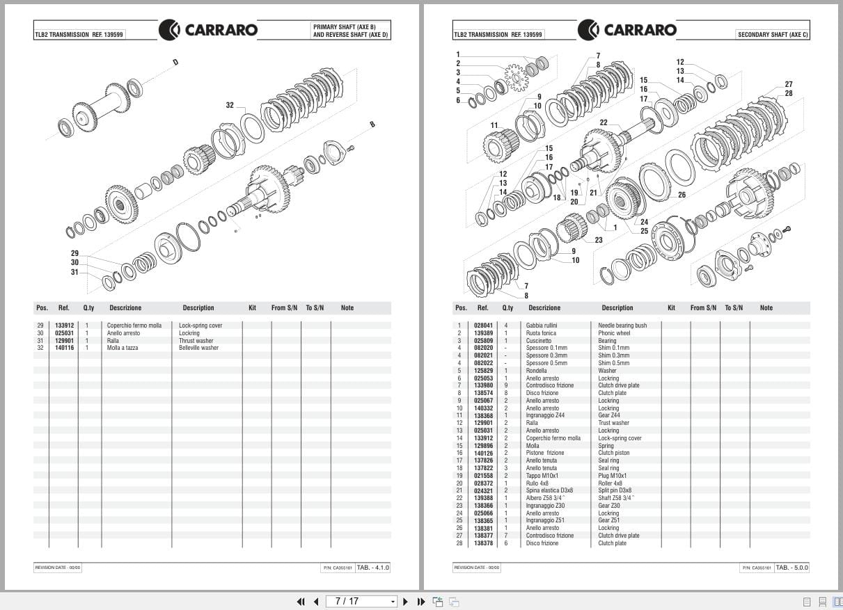 Antonio Carraro Transmission TLB2 Spare Parts List CA355161 2000 IT EN (2)