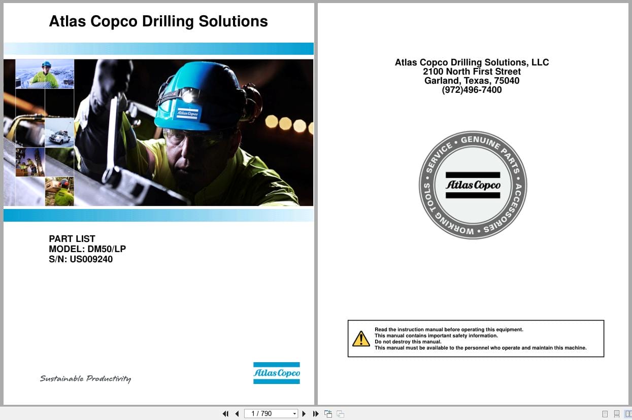 Atlas Copco Blast Hole Drill DM50 DM50LP Parts List 2011 (1)
