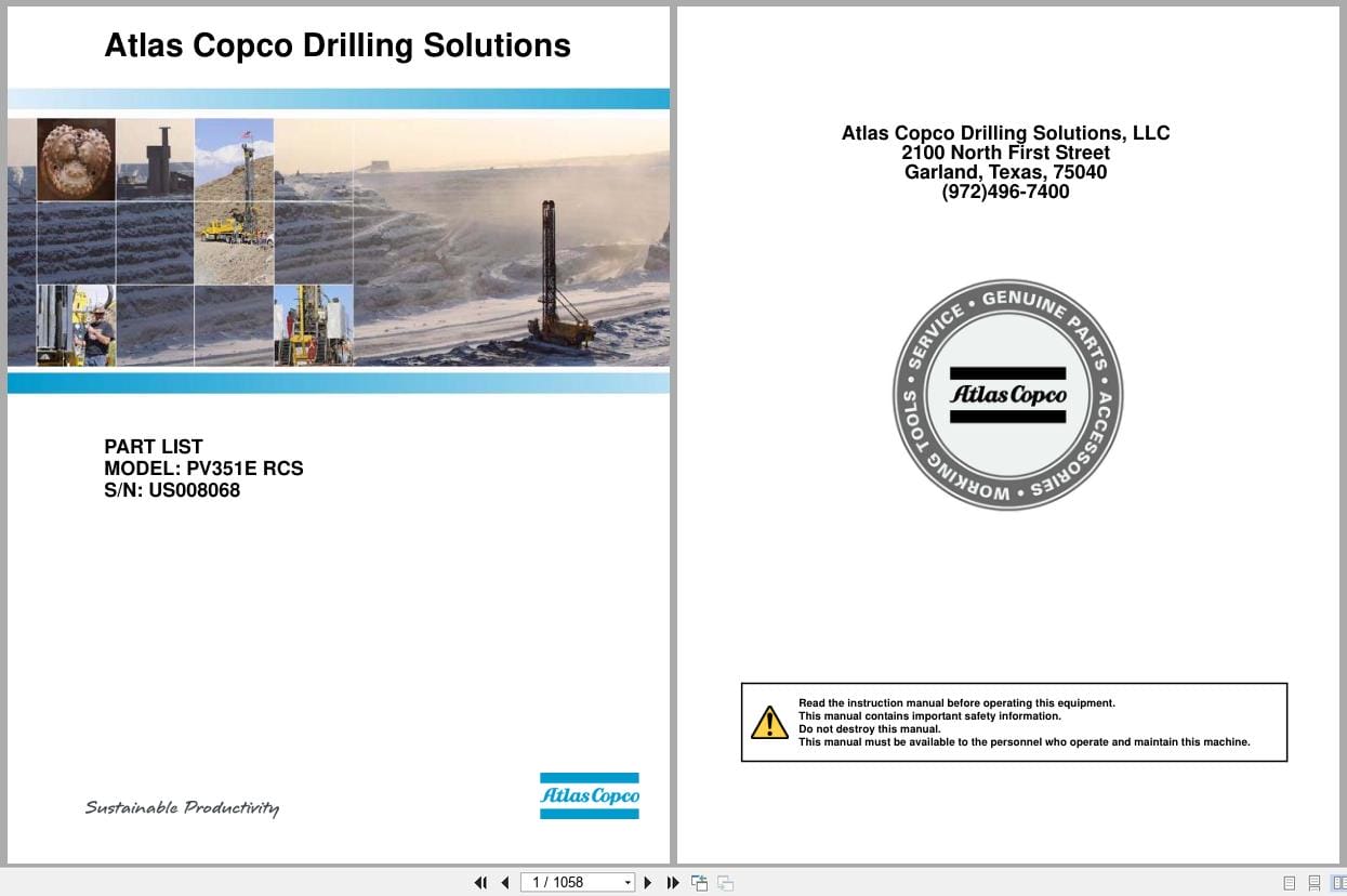 Atlas Copco Drill Rigs PV351E RCS Parts List 2012 (1)