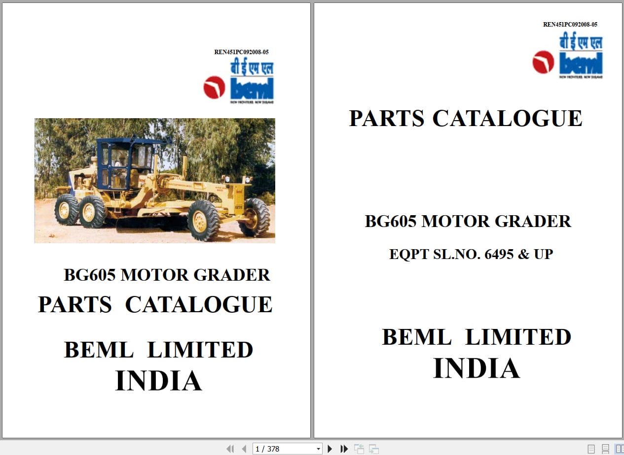 BEML Motor Grader BG605 Parts Catalog REN451PC092008 05 (1)