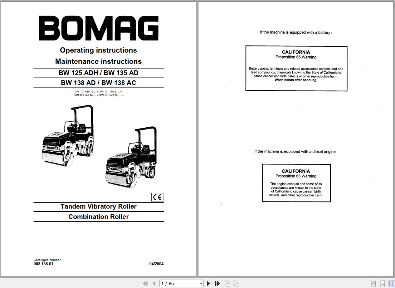 Bomag Roller BW138 AD 4 Maintenance Operating Manual (1)