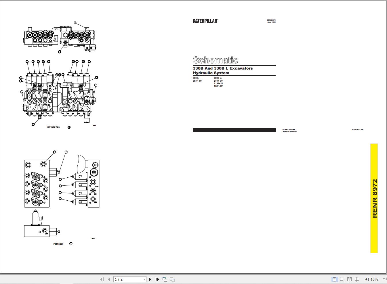 CAT Excavator 330B 330BL Hydraulic Diagram SENR8972