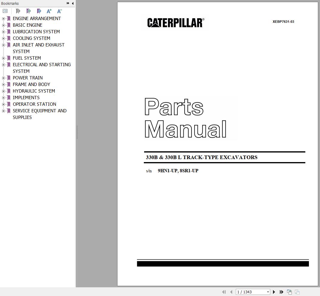 CAT Excavator 330B 330BL Parts Catalog XEBP7631 03