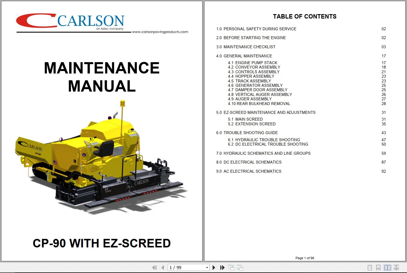 Carlson Asphalt Paver CP 90 with EZ Screed Maintenance Manual (1)