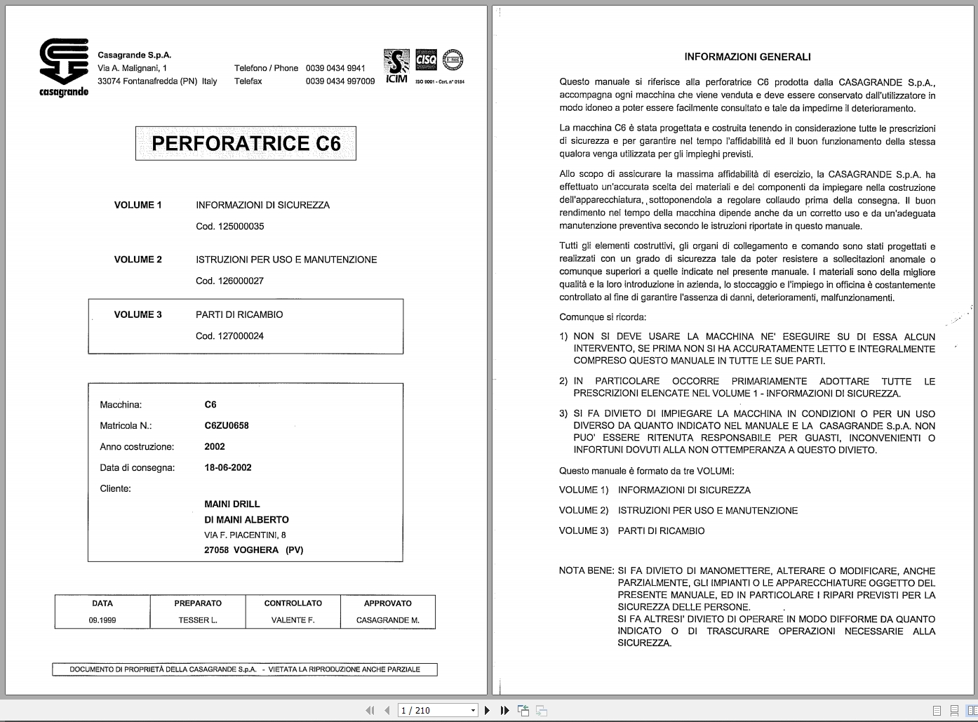 Casagrande Crawler Drill C6 Parts Manual C6ZU0658 (1)