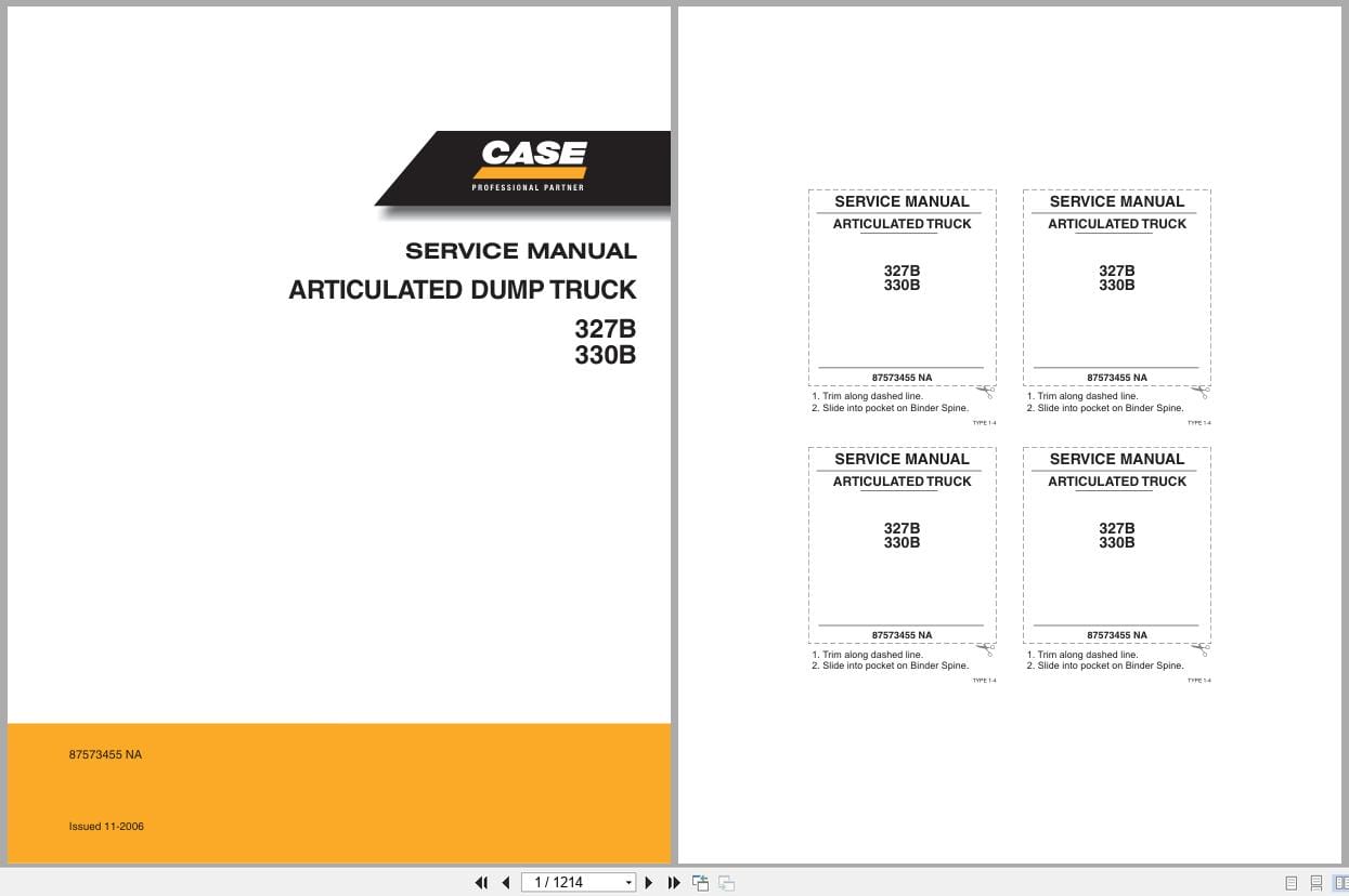 Case Articulated Dump Truck 327B 330B Service Manual 87573455NA 2006 (1)