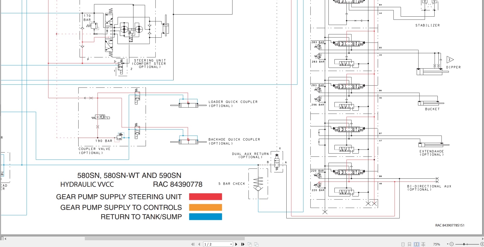 Case Backhoe Loader 580SN 580SN WT 590SN Hydraulic Schematic RAC84390778 (1)