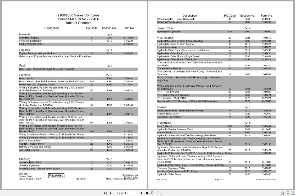 Case Combine 2100 2300 Series Service Manual 7 88436 (1)