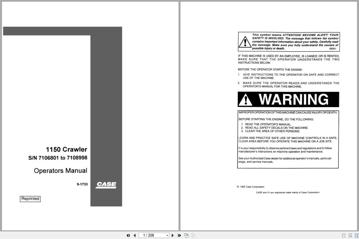 Case Crawler Dozer 1150 Operators Manual 9 1733 (1)