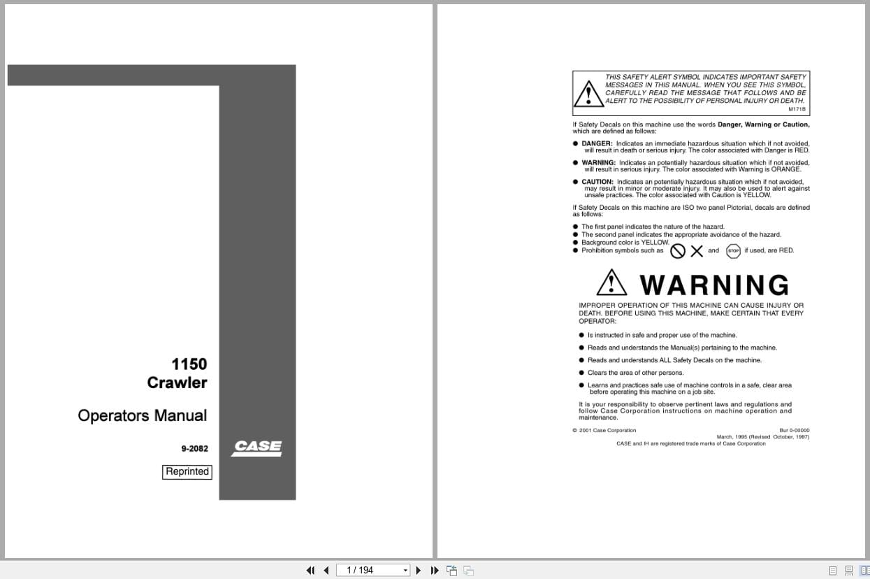 Case Crawler Dozer 1150 Operators Manual 9 2082 (1)