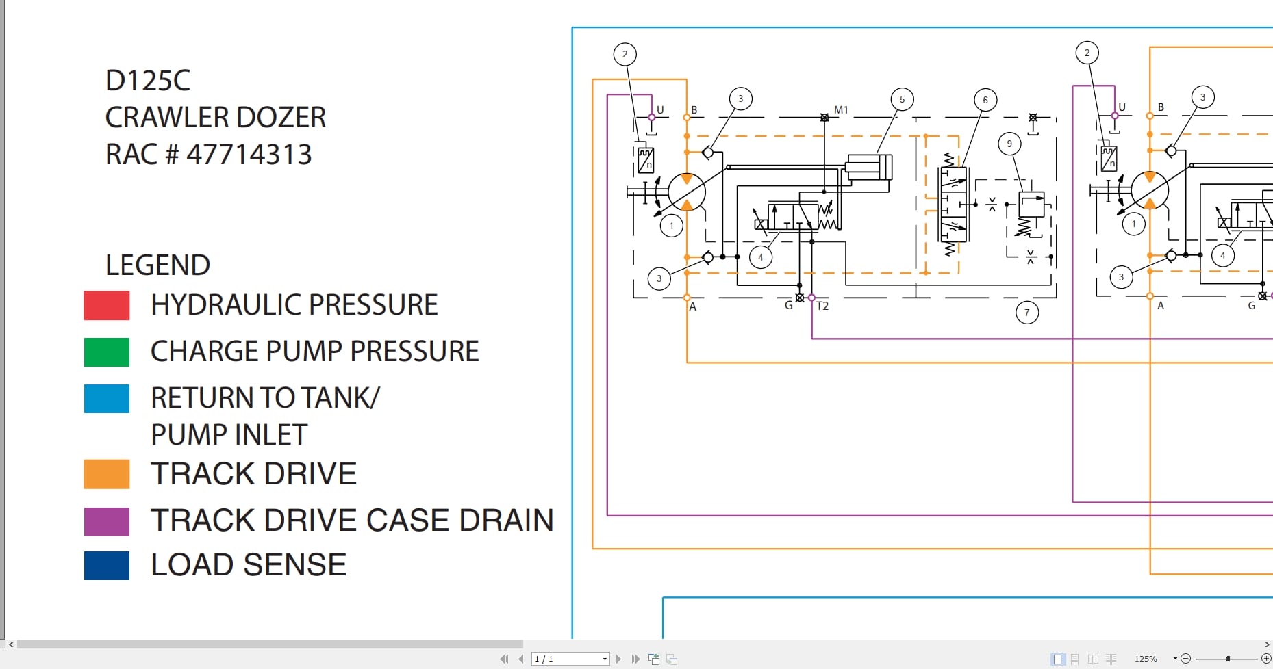 Case Crawler Dozer D125C Hydraulic Schematic RAC47714313 (1)