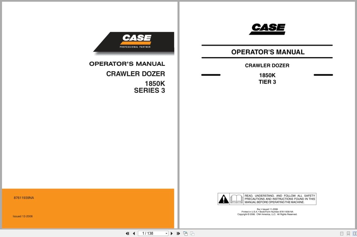 Case Crawler Dozer Series 3 1850K Tier 3 Operators Manual 87611939NA (1)