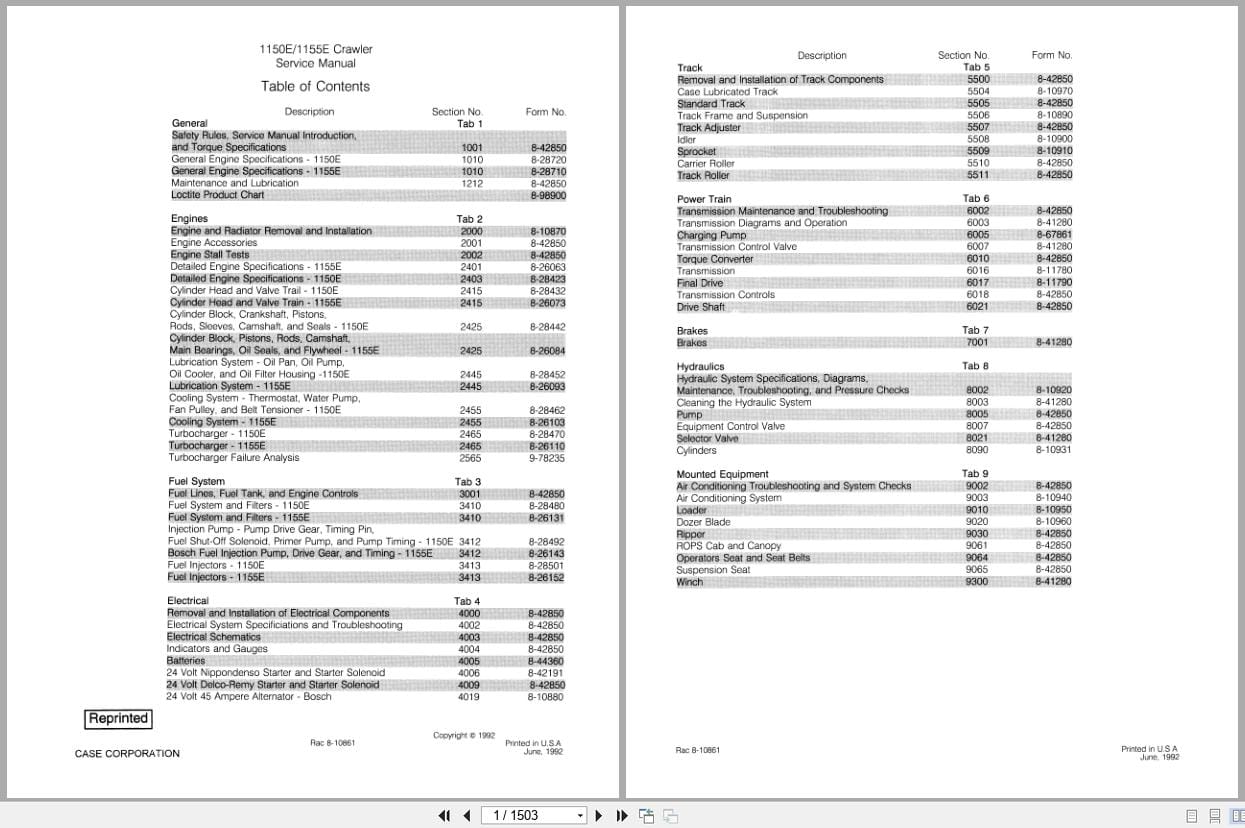 Case Crawler Loader 1150E 1155E Service Manual 8 10861 (1)
