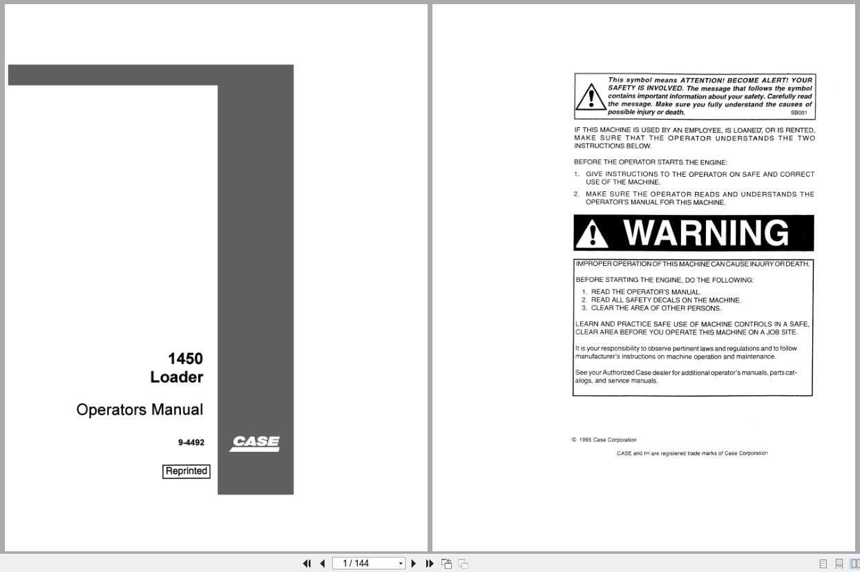 Case Crawler Loader 1450 Operators Manual 9 4492 (1)