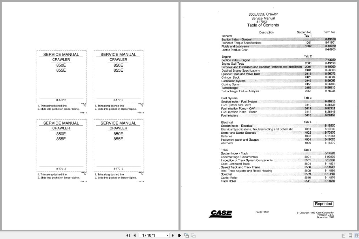 Case Crawler Loader 850 850E Service Manual 8 17012 (1)